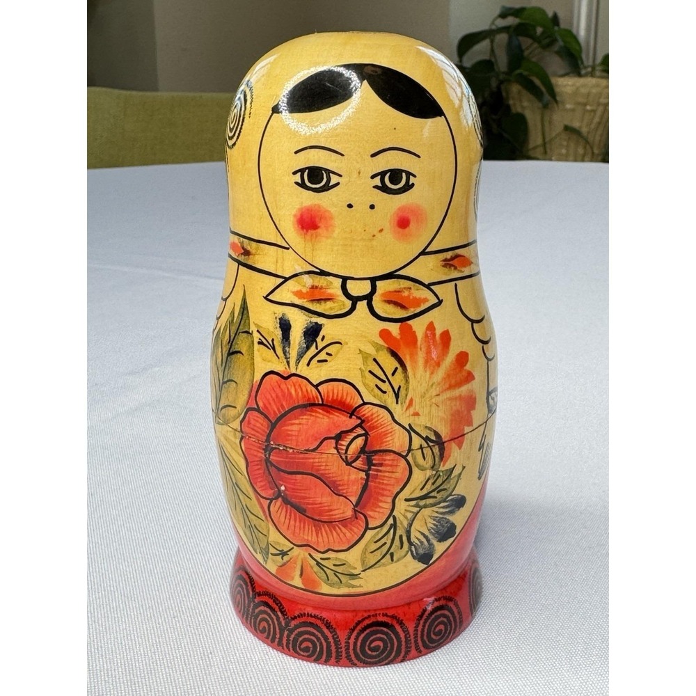 Russian USSR Matryoshka Nesting Dolls 6pc Hand Painted 5" Rose - Picture 2 of 5
